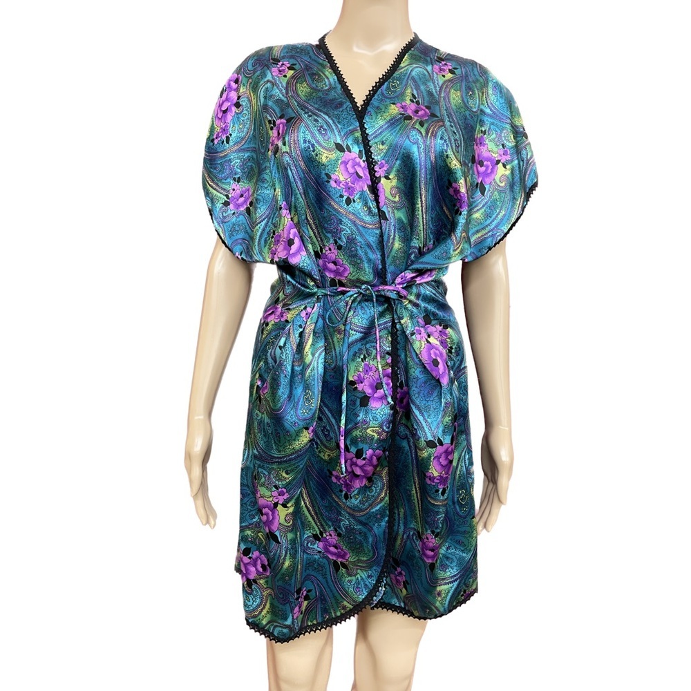 Vintage Featherbed Silky Floral Dressing Gown Size Medium